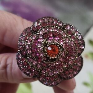 Vintage Betsey Johnson Rhinestone Floral Ring